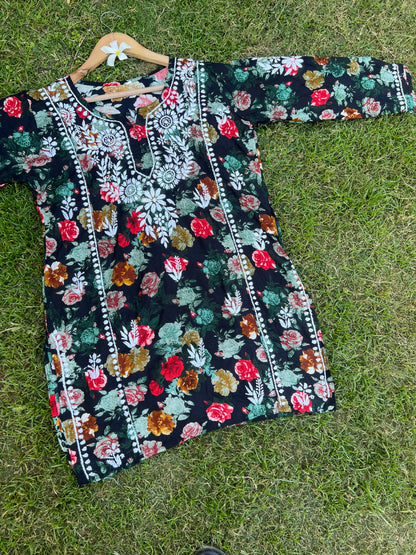 Rayon Straight Chikankari Short Kurta