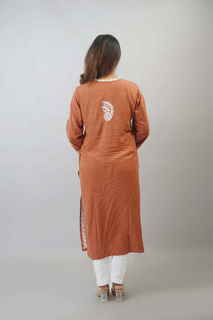 Chikankari Angrakha Pattern Kurta in Soft Rayon Fabric