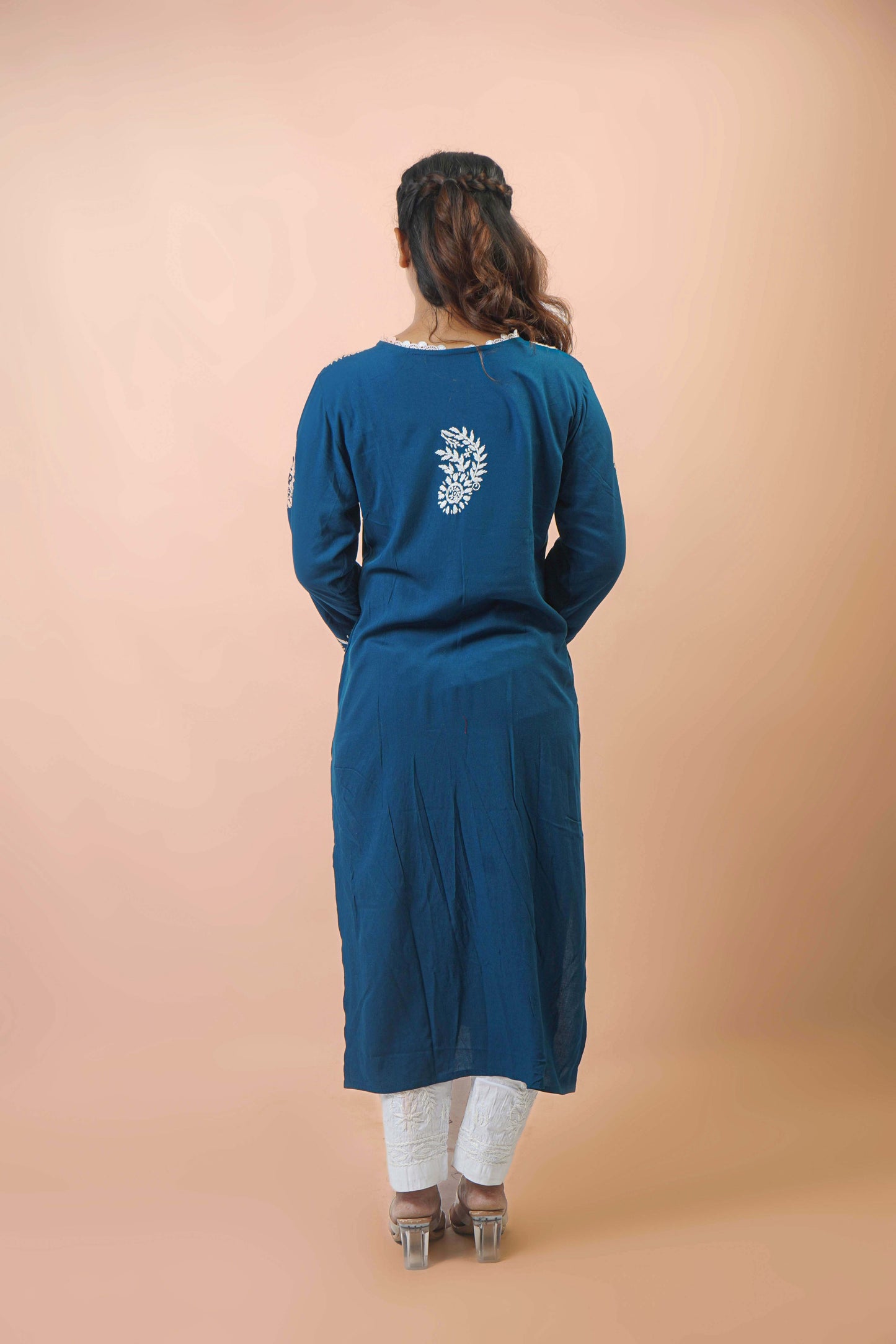 Chikankari Angrakha Pattern Kurta in Soft Rayon Fabric