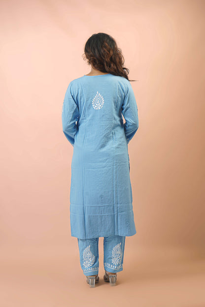Rayon Fabric V-Neck Chikankari kurti & Pant Set