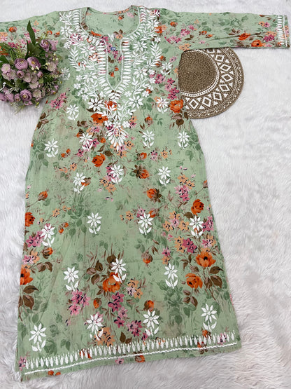 Mul Cotton Chikankari Kurti