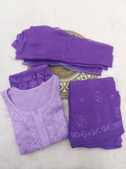 Premium Viscose fabric handwork chikankari kurti palazzo dupatta set
