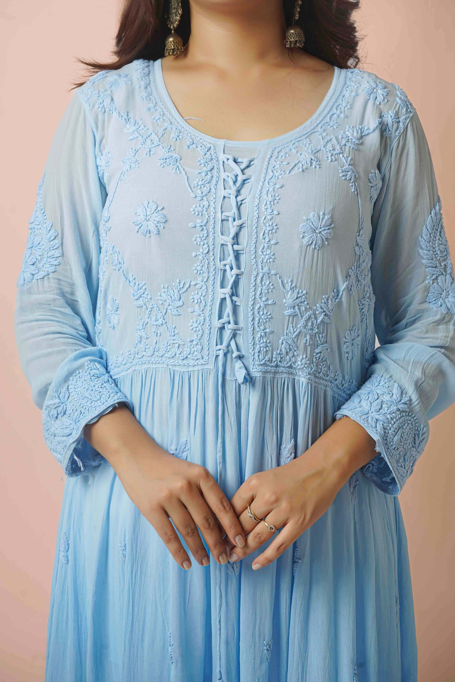 Premium Viscose Chikankari Embroidered Gown – Elegant & Beautiful
