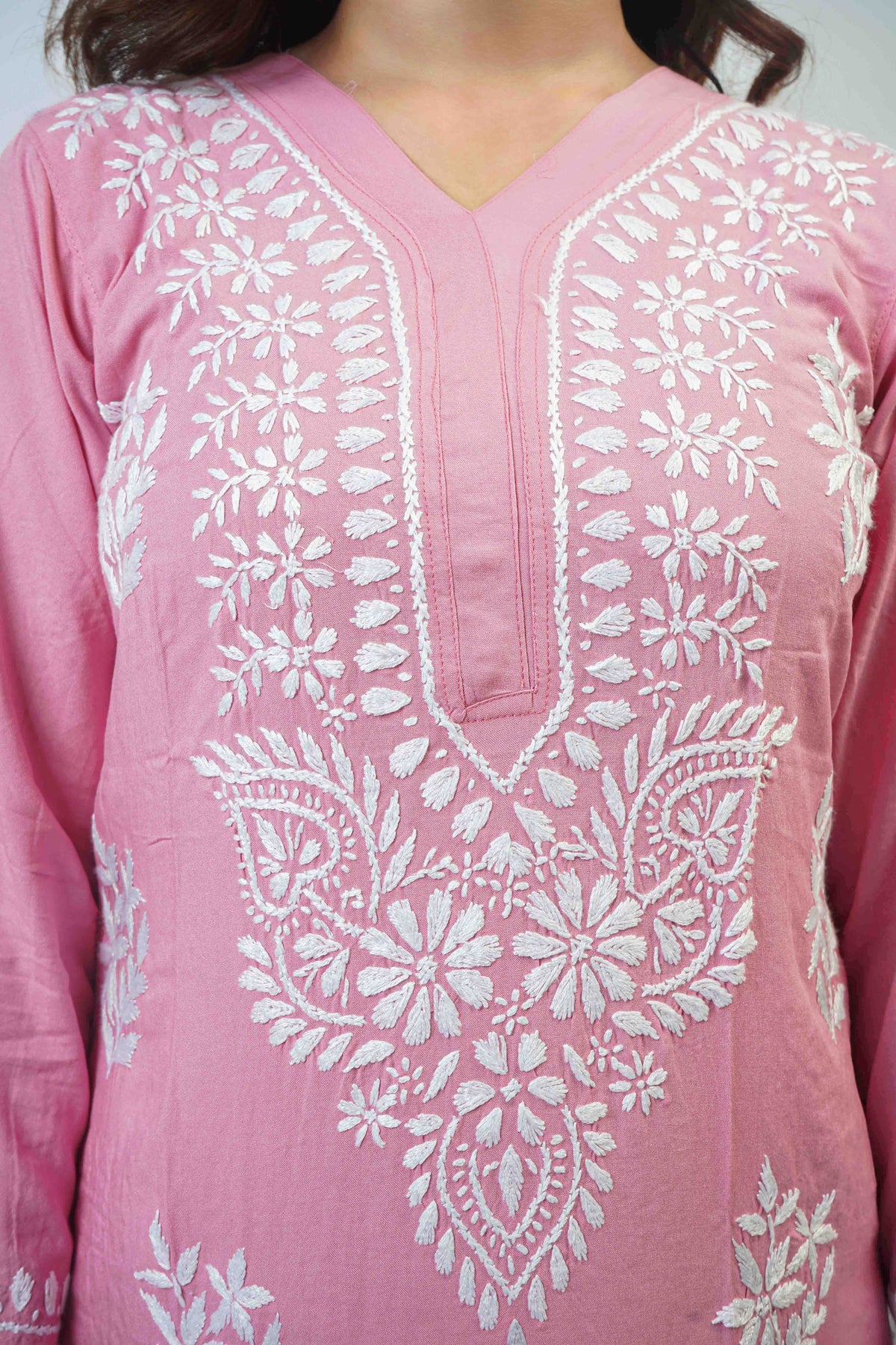 Rayon Fabric V-Neck Chikankari kurti & Pant Set