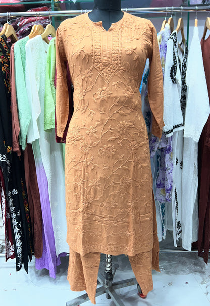 Rayon Fabric Heavy Jaal Work Chikankari kurti & Palazzo Set