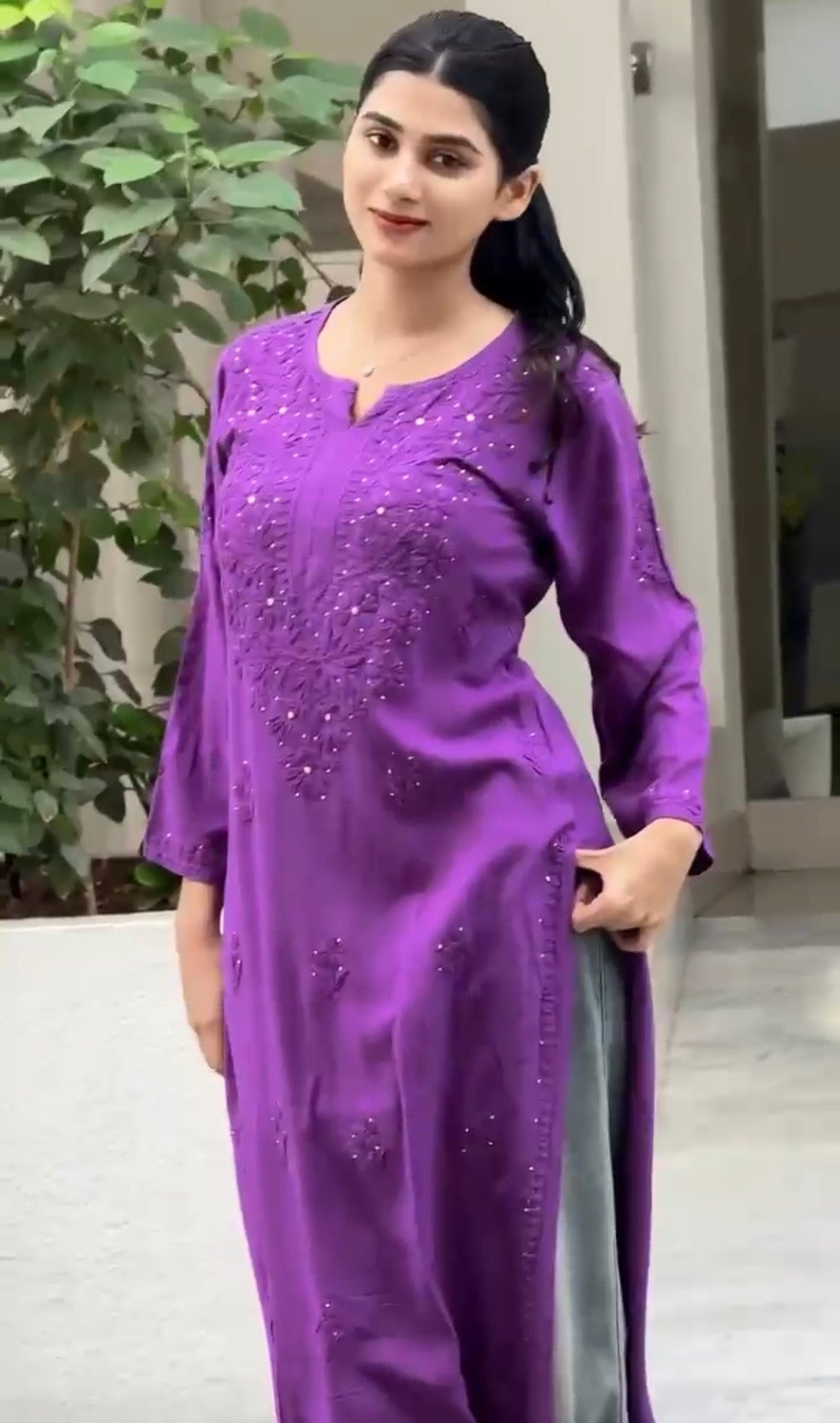 Plus size Handcrafted Chikankari Kurti with Muqaish Work