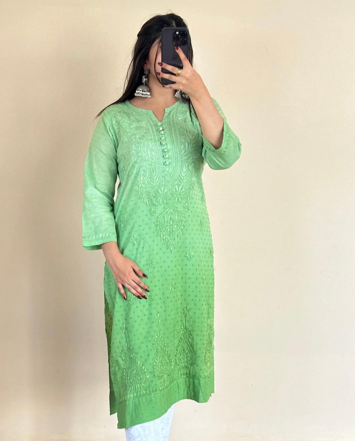 Hand Embroided Dobby Cotton Ombre Chikankari Kurti