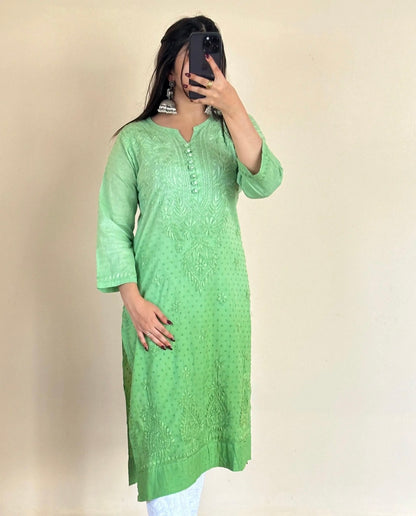 Hand Embroided Dobby Cotton Ombre Chikankari Kurti