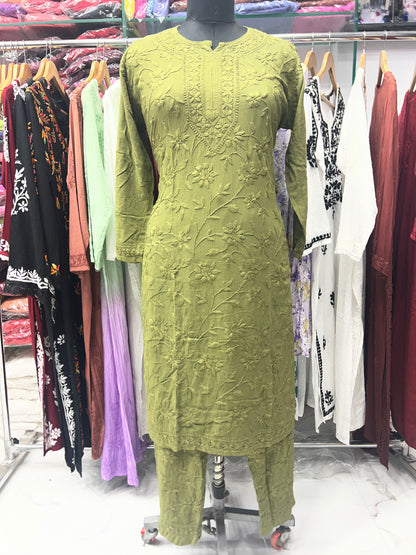 Rayon Fabric Heavy Jaal Work Chikankari kurti & Palazzo Set