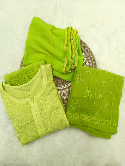 Premium Viscose fabric handwork chikankari kurti palazzo dupatta set