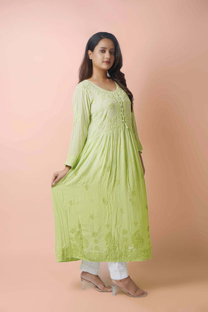 Premium Viscose Chikankari Embroidered Gown – Elegant & Beautiful