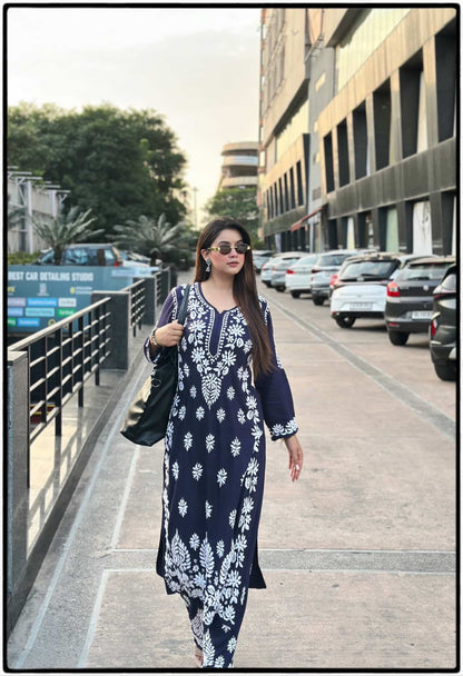 Hemlata Rayon Fabric Hand Crafted Chikanakri Kurti Palazzo Set