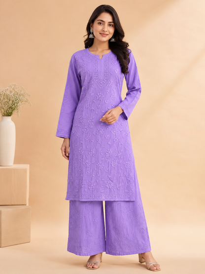 Rayon Fabric Heavy Jaal Work Chikankari kurti & Palazzo Set