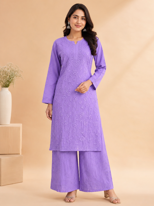 Rayon Fabric Heavy Jaal Work Chikankari kurti & Palazzo Set