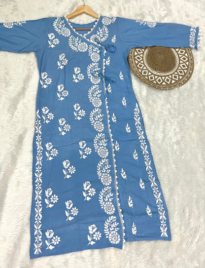 Chikankari Angrakha Kurtis in Soft Rayon | Summer Kurta