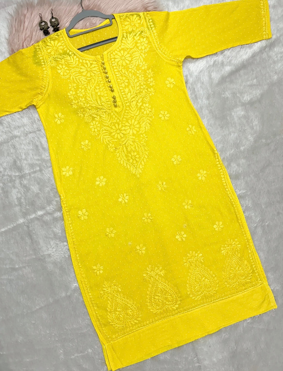 Hand Embroided Dobby Cotton Ombre Chikankari Kurti