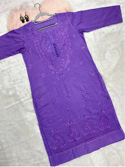 Hand Embroided Dobby Cotton Ombre Chikankari Kurti