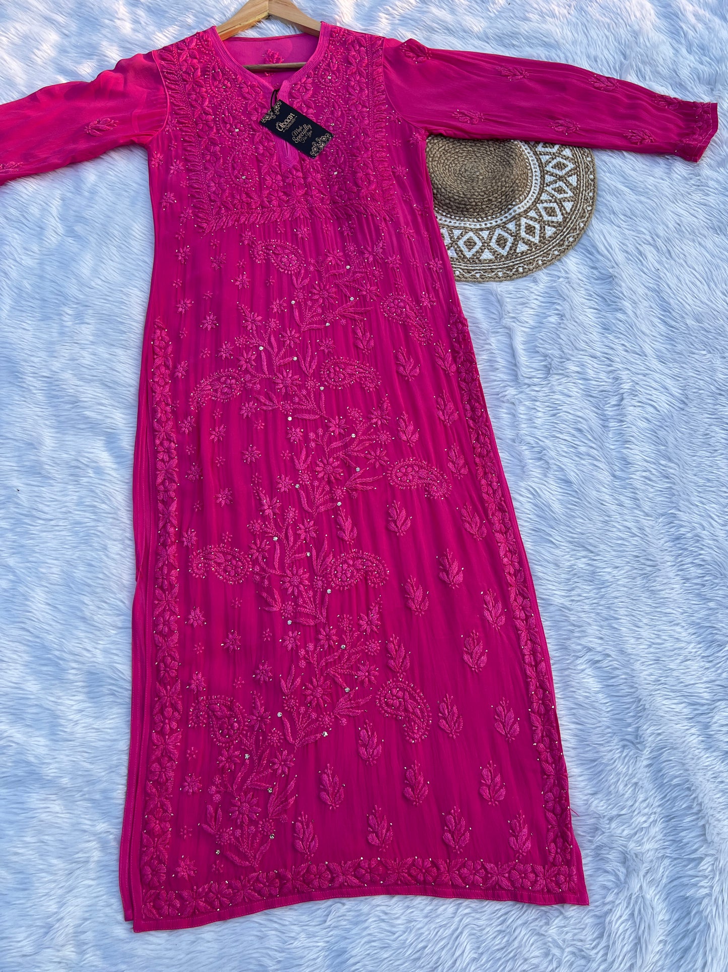 Noor Mukaish Work Viscose Fabric HandWork Chikankari Kurti in Winter Colors