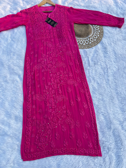 Noor Mukaish Work Viscose Fabric HandWork Chikankari Kurti in Winter Colors