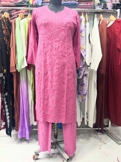 Rayon Fabric Heavy Jaal Work Chikankari kurti & Palazzo Set