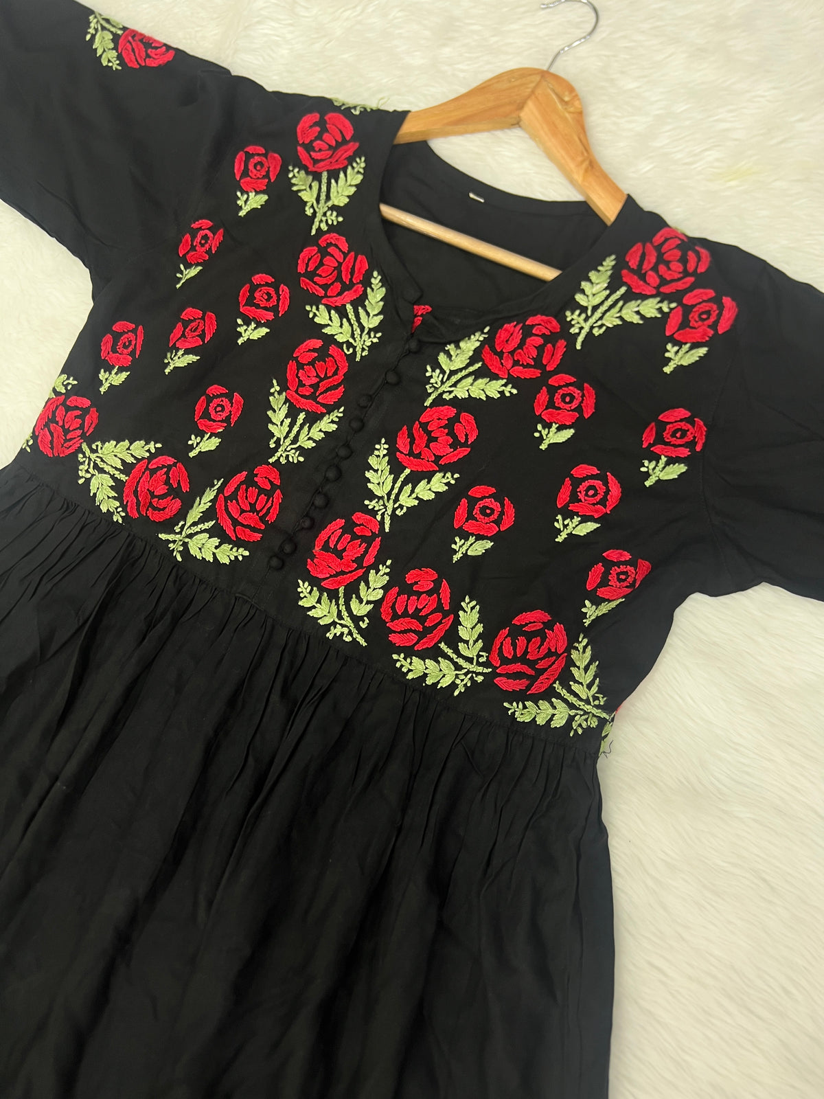 Festive wear Rayon Fabric Rose Motif Handwork Gown
