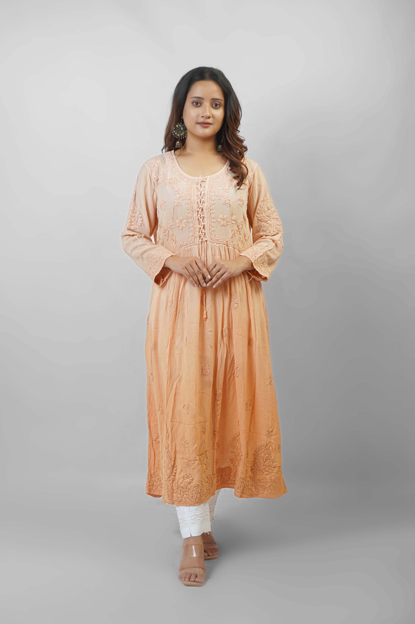 Premium Viscose Chikankari Embroidered Gown – Elegant & Beautiful