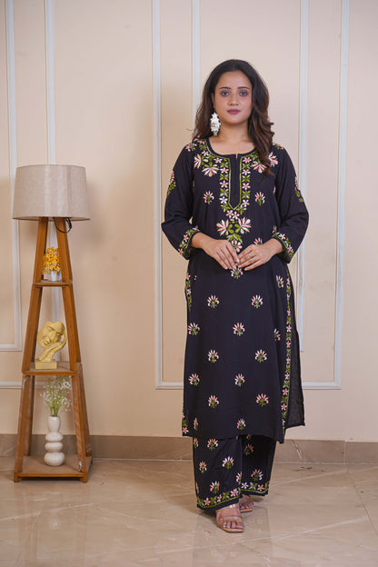 Black Rayon Chikankari Sets