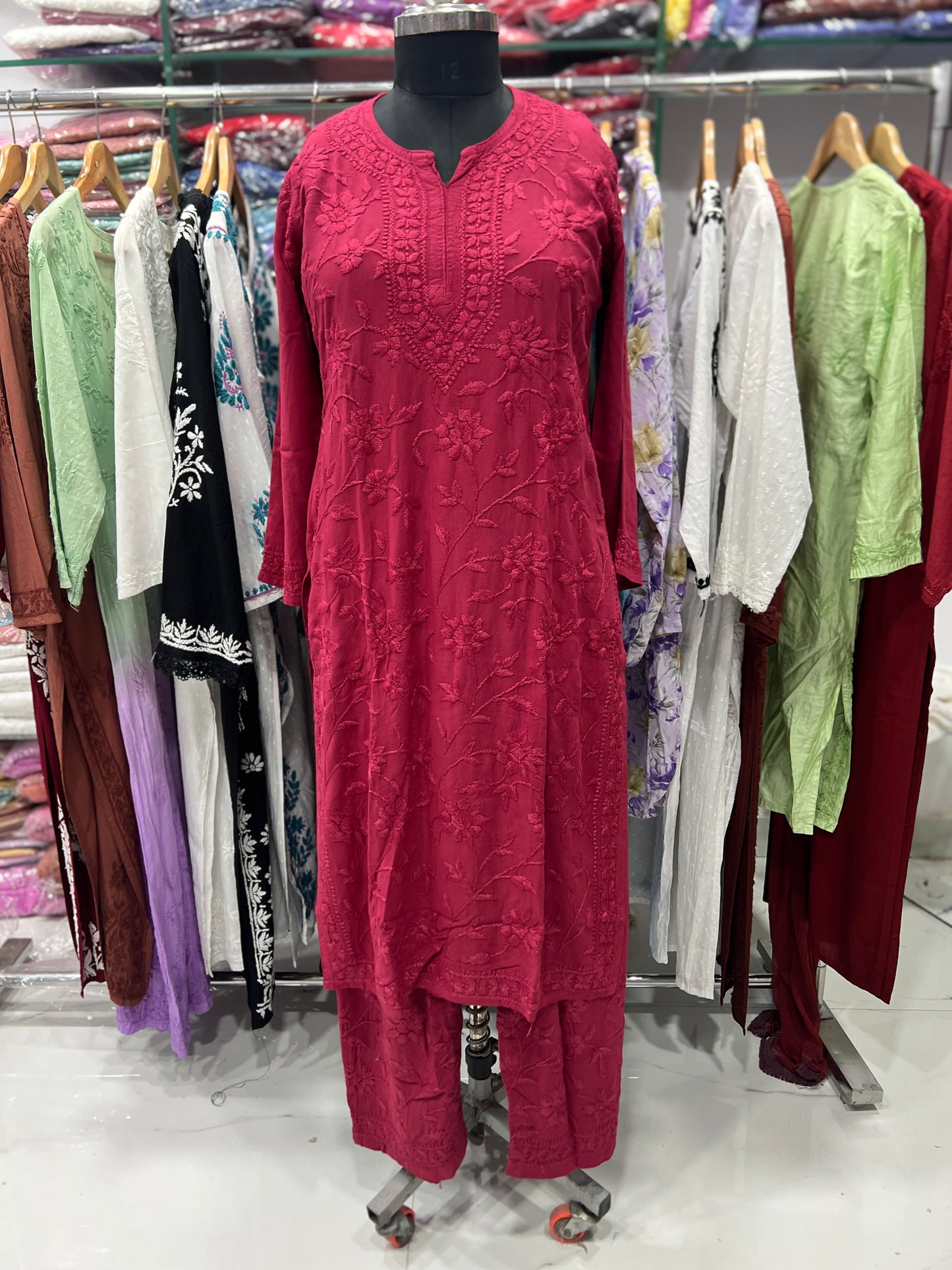 Rayon Fabric Heavy Jaal Work Chikankari kurti & Palazzo Set