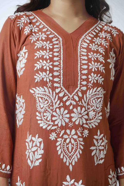 Rayon Fabric V-Neck Chikankari kurti & Pant Set
