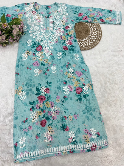 Mul Cotton Chikankari Kurti