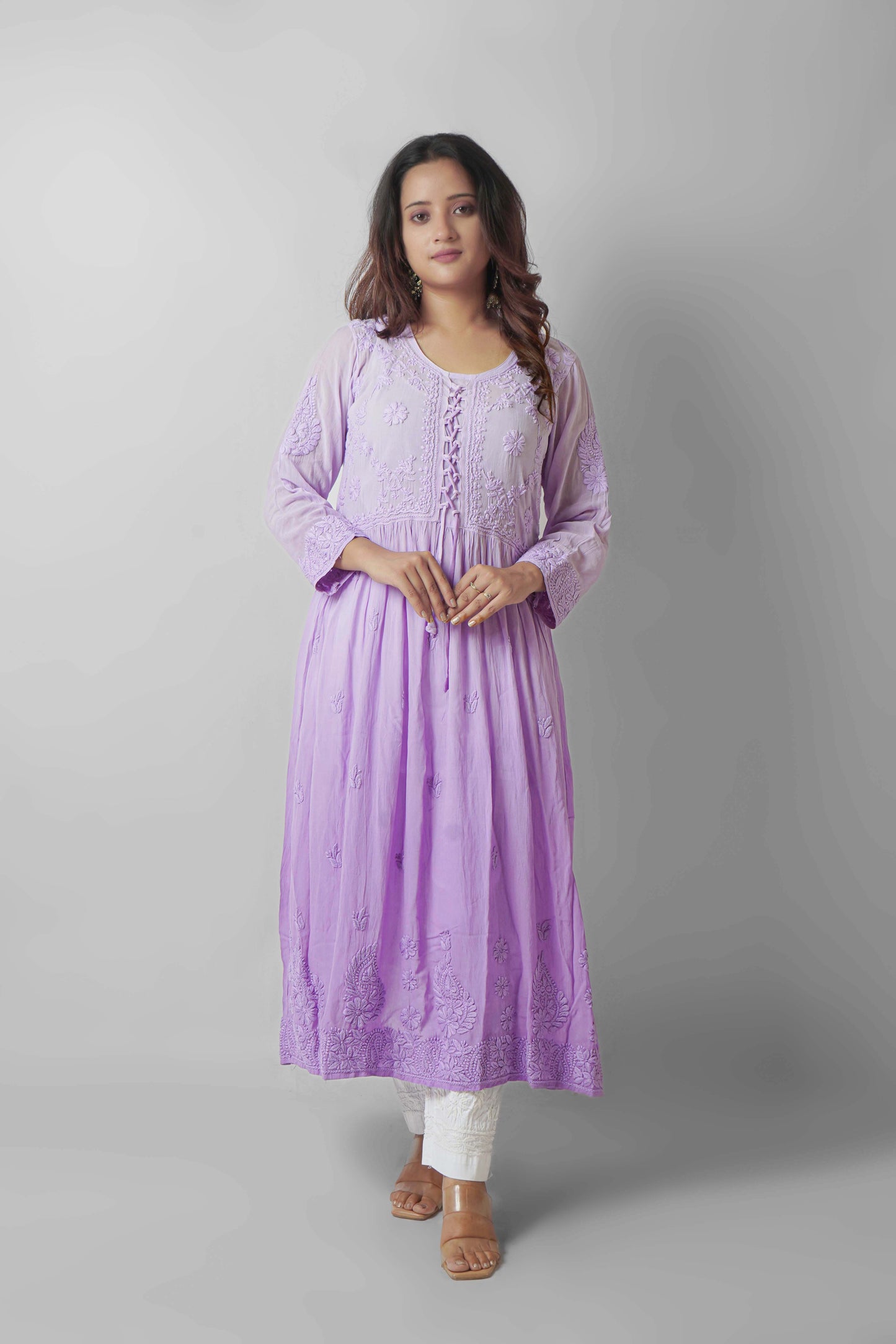Premium Viscose Chikankari Embroidered Gown – Elegant & Beautiful