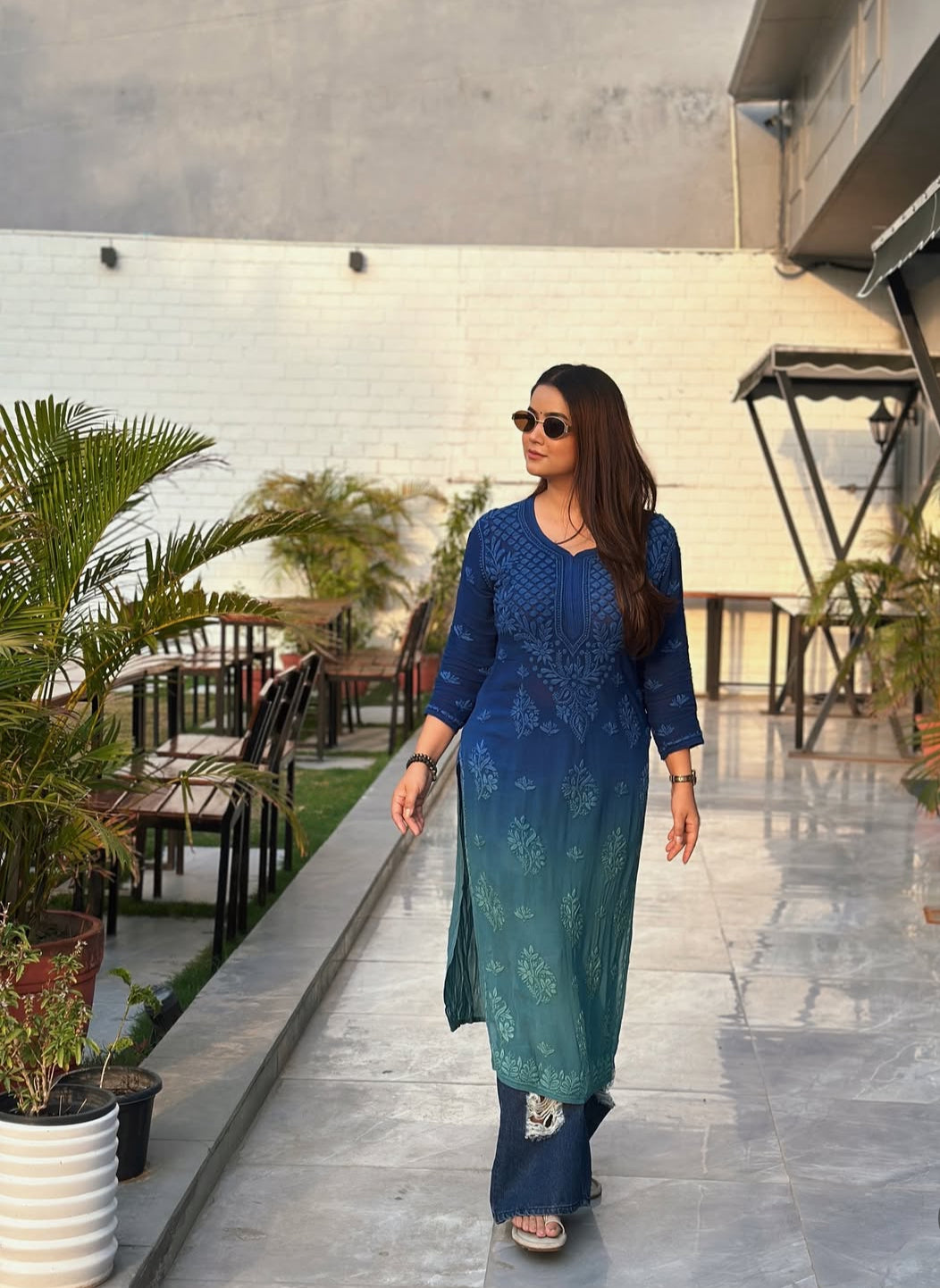 Hemlata Premium Dual Tone Viscose Fabric Handwork Chikankari Kurti