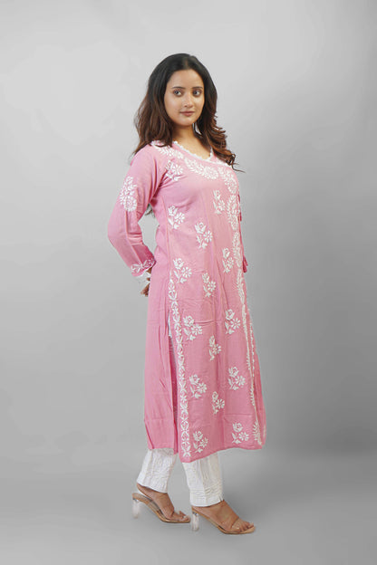 Chikankari Angrakha Pattern Kurta in Soft Rayon Fabric