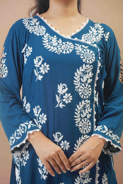Chikankari Angrakha Pattern Kurta in Soft Rayon Fabric