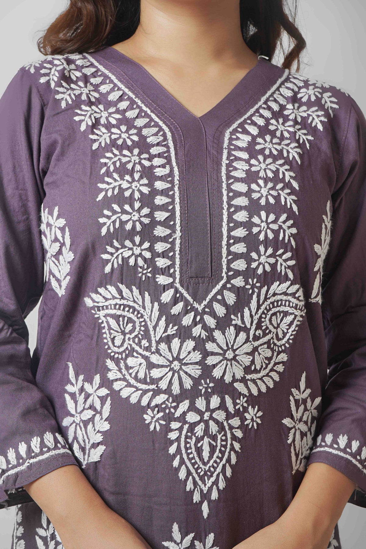Rayon Fabric V-Neck Chikankari kurti & Pant Set