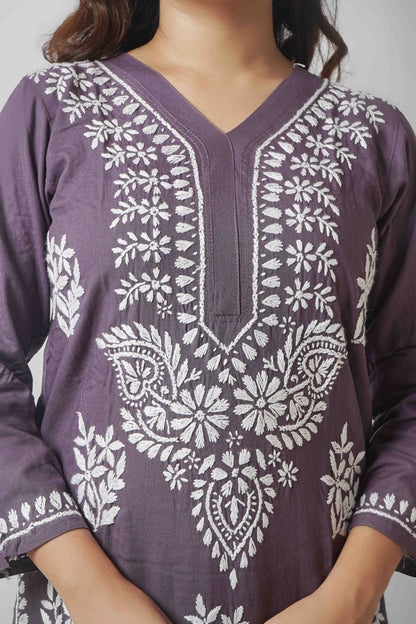 Rayon Fabric V-Neck Chikankari kurti & Pant Set