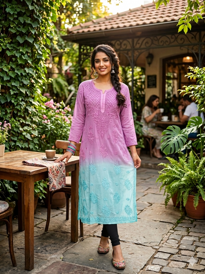 Hemlata Premium Dual Tone Viscose Fabric Handwork Chikankari Kurti