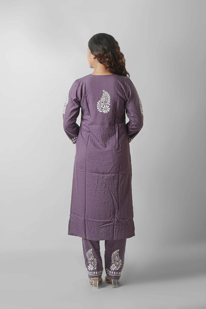 Rayon Fabric V-Neck Chikankari kurti & Pant Set
