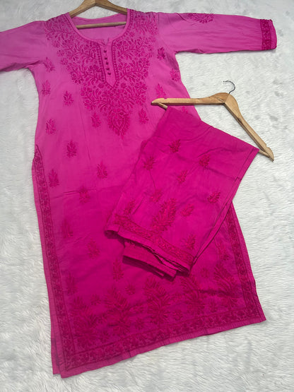 Handcrafted Elegance: Modal Chikankari Kurti & Palazzo Set