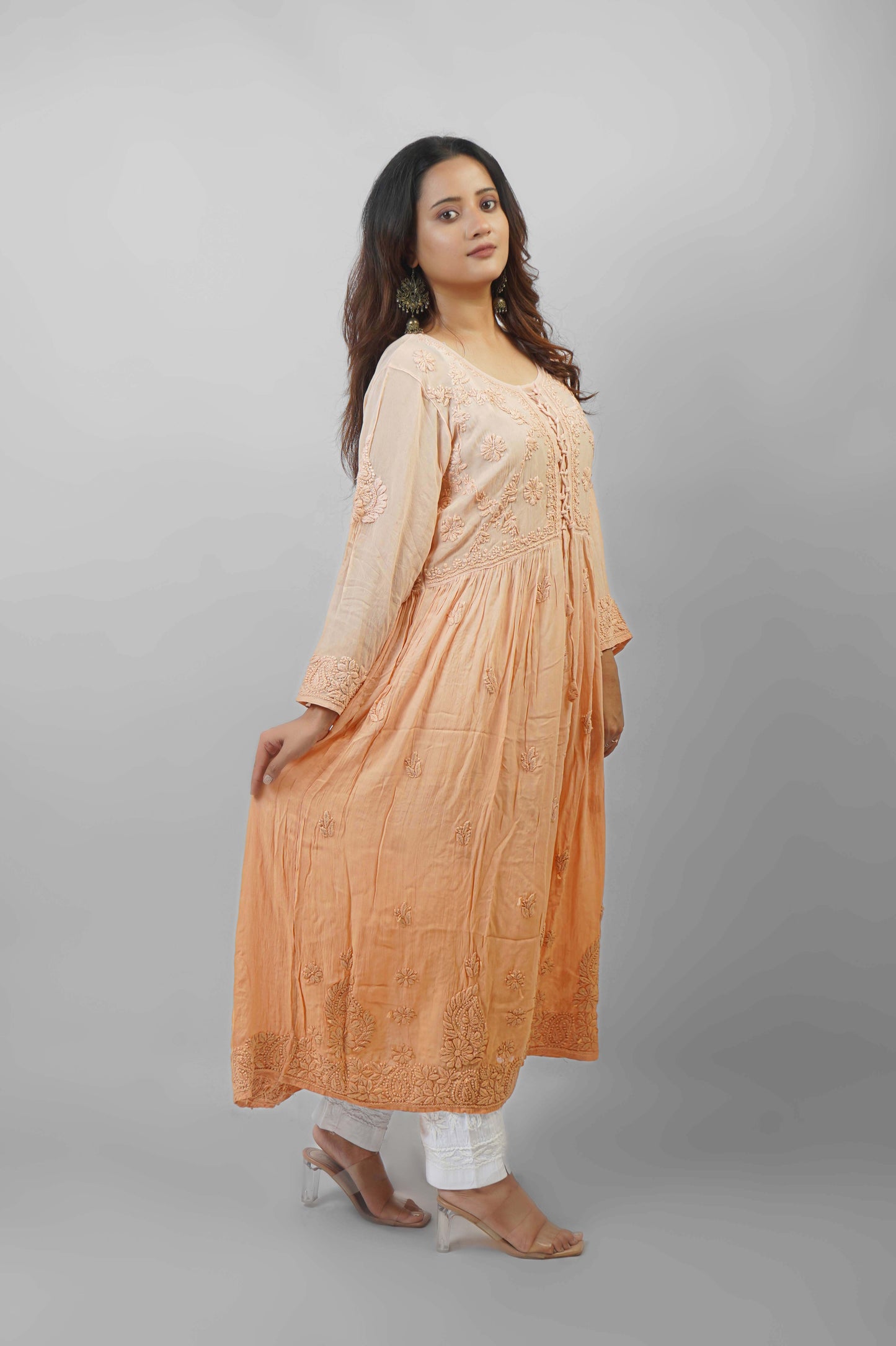 Premium Viscose Chikankari Embroidered Gown – Elegant & Beautiful