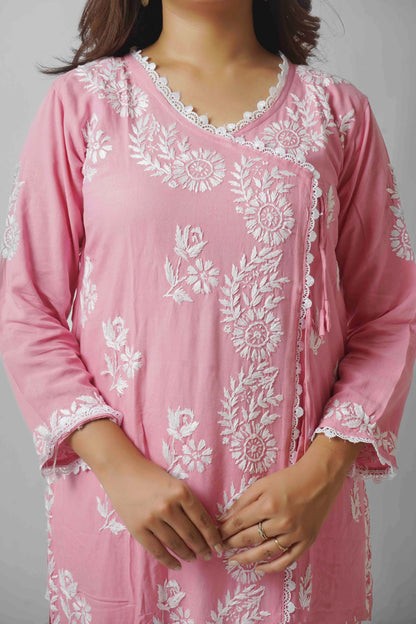 Chikankari Angrakha Pattern Kurta in Soft Rayon Fabric