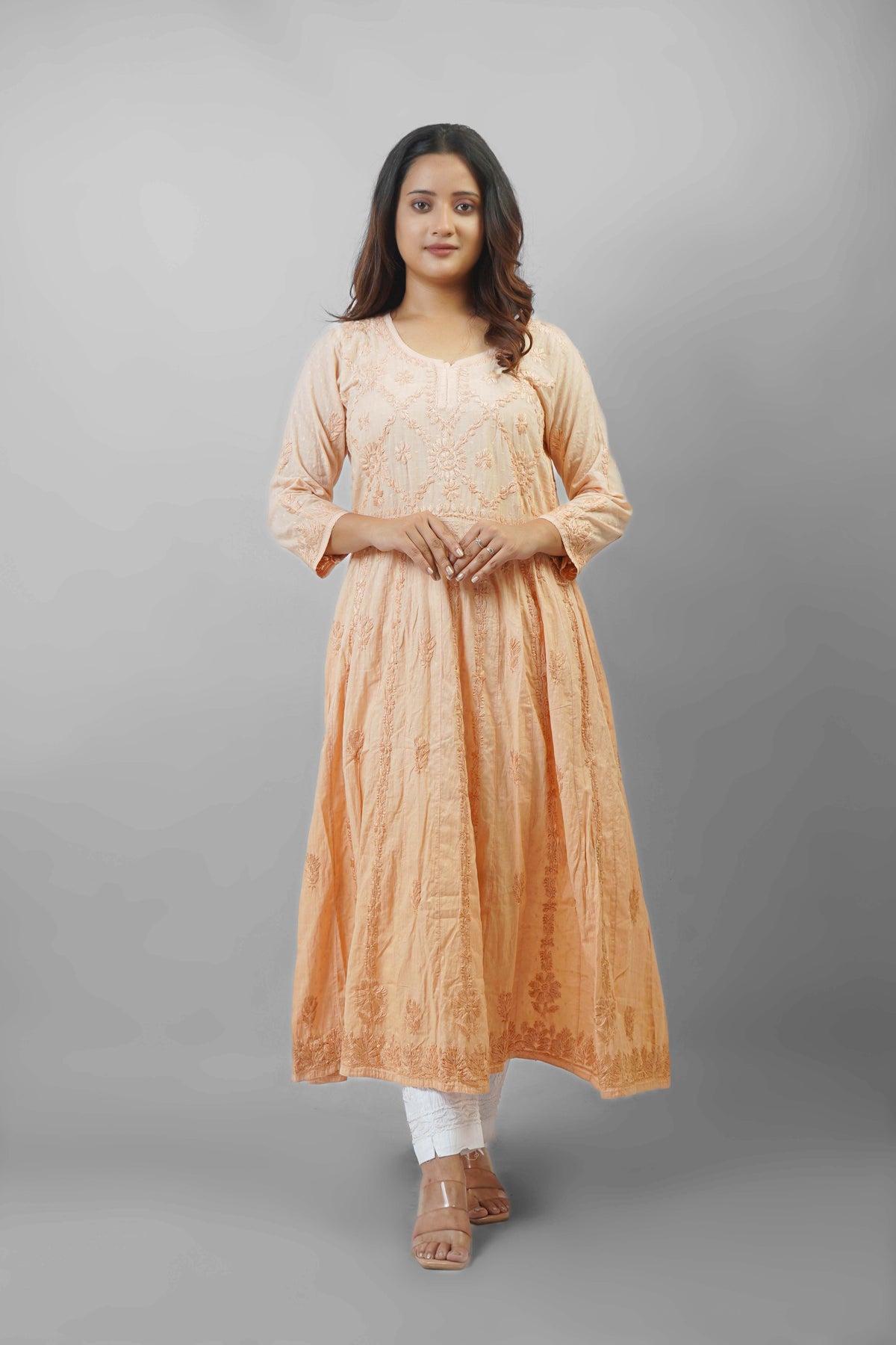 Premium Dobby Cotton Ombre Anarkali Kurti – Elegant Flared Ethnic Wear
