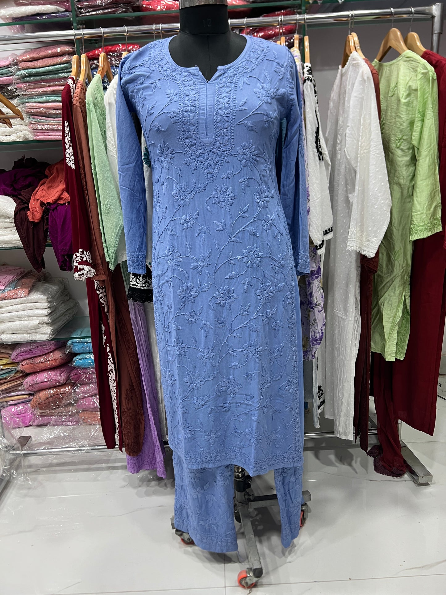 Rayon Fabric Heavy Jaal Work Chikankari kurti & Palazzo Set
