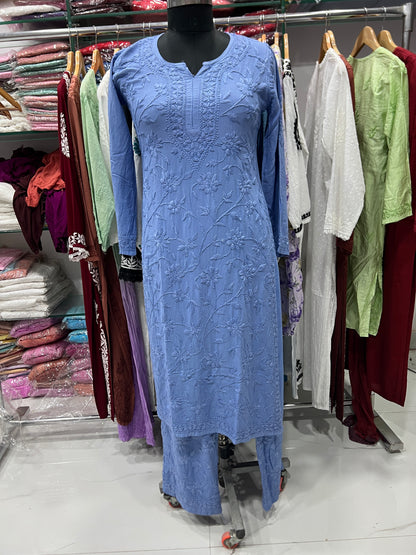 Rayon Fabric Heavy Jaal Work Chikankari kurti & Palazzo Set