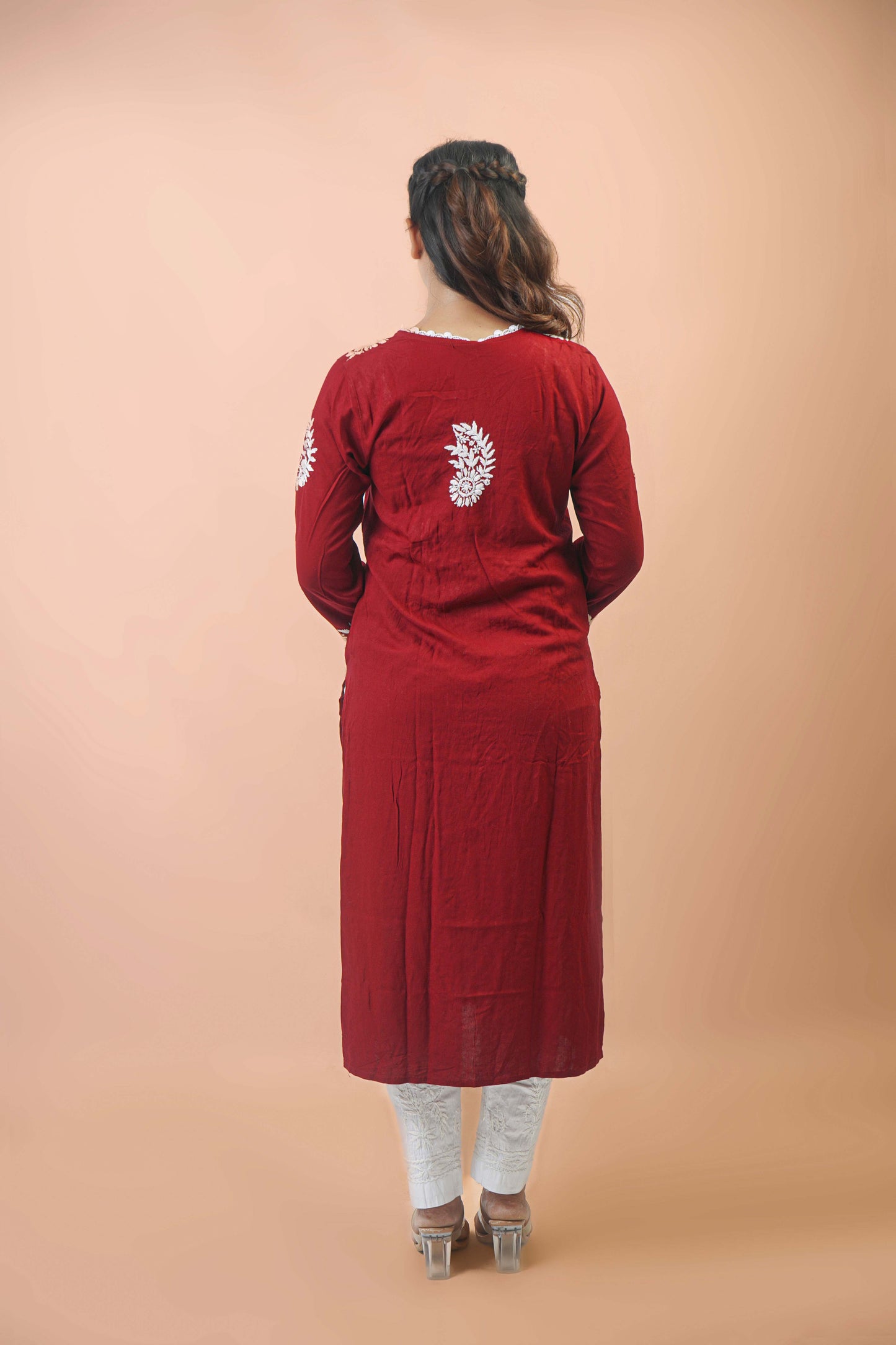 Chikankari Angrakha Pattern Kurta in Soft Rayon Fabric