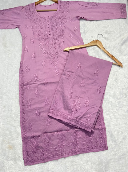 Handcrafted Elegance: Modal Chikankari Kurti & Palazzo Set