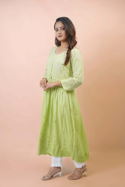 Premium Viscose Chikankari Embroidered Gown – Elegant & Beautiful
