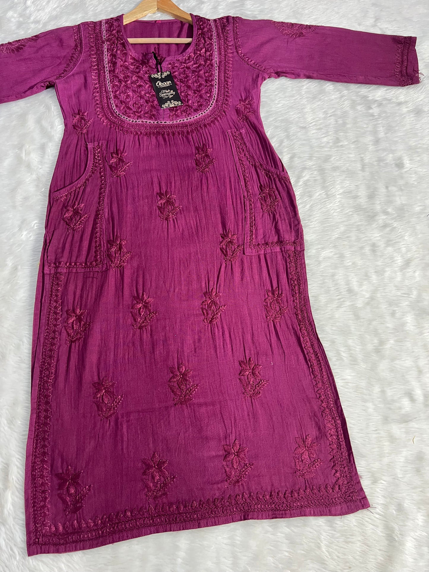 Linen Cotton Handwork Beautiful Shades kurti having Side Pockets
