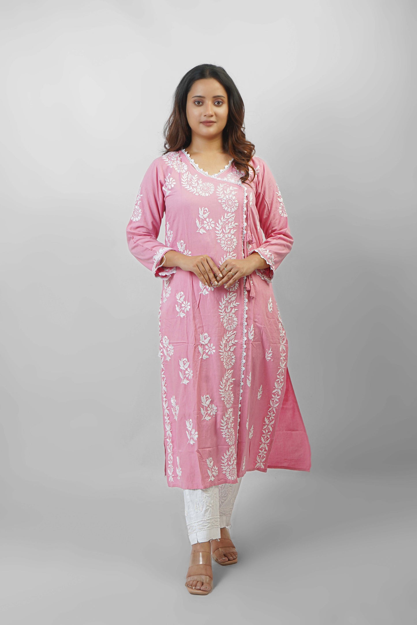 Chikankari Angrakha Pattern Kurta in Soft Rayon Fabric