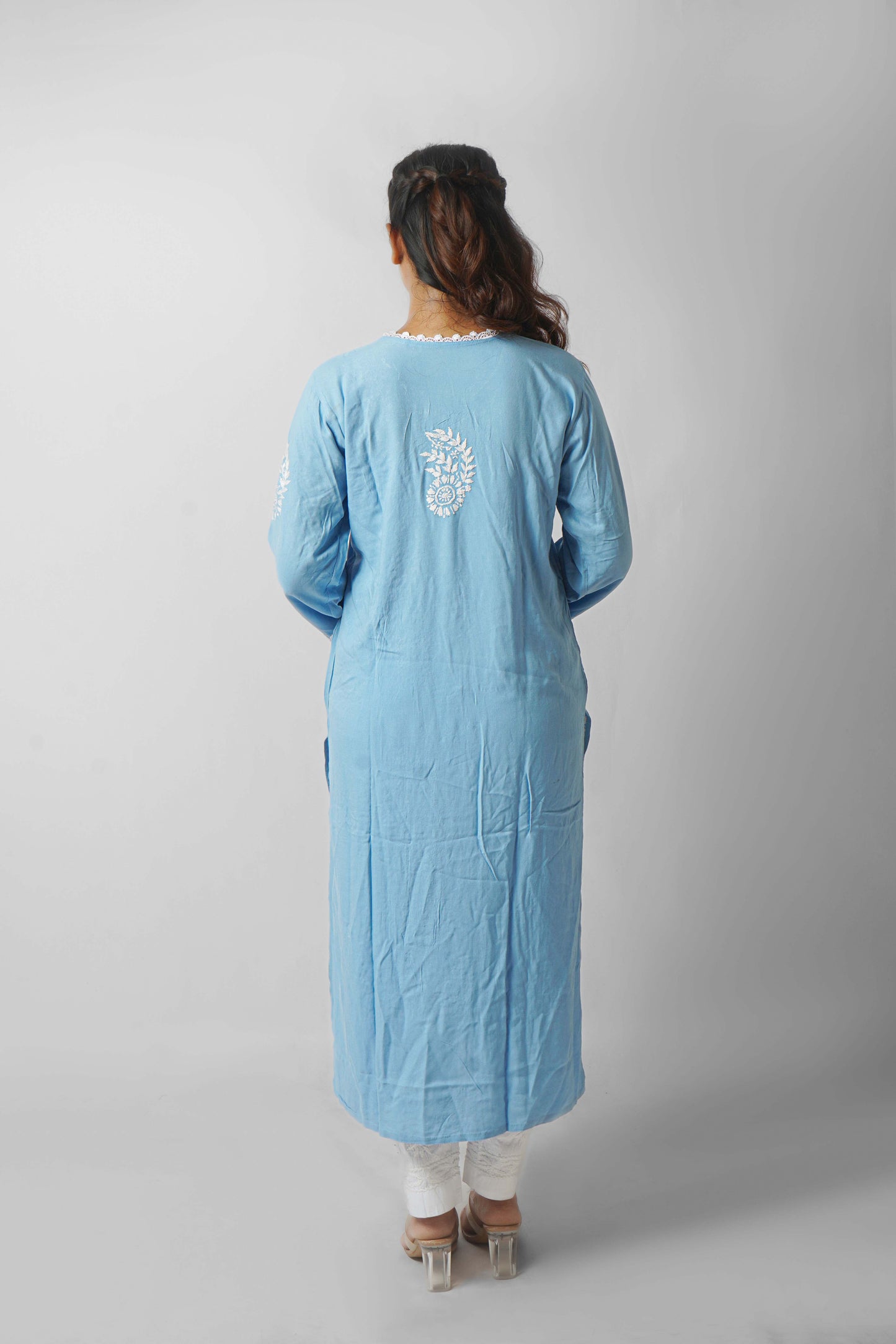 Chikankari Angrakha Pattern Kurta in Soft Rayon Fabric